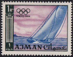 Ajman 1965 MNH Sc #32 1r Sailing yacht 1964 Tokyo Olympics