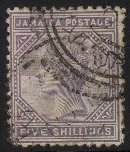 Jamaica SG15 5/- Lilac Wmk Crown CC Fine used cat 170 pounds