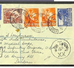 S.Africa WW2 Cover Registered Air Mail POOC Medical Corps *4d* TAXE MARK MS4141