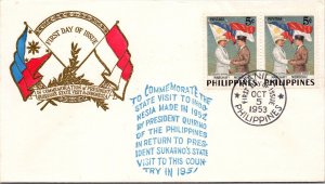 Philippines FDC 1953 - Pres Quirino Visit to Indonesia - 2x5c Stamp - F43585
