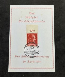 WW2 WWII Nazi German Third Reich Adolf Hitler 49th Birthday stamp w card 1938