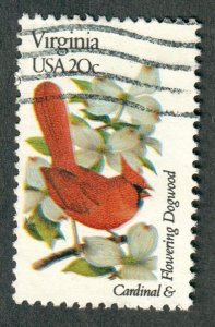 1998A Virginia Birds and Flowers used single - bullseye perf 11.25 x 11