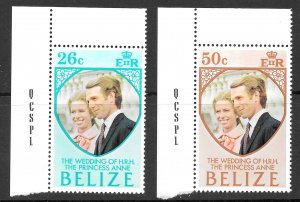 Belize Princess Anne's Wedding set of 1973, Scott 325-326 MNH Imprint Si...