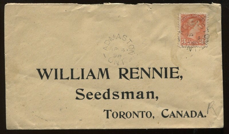 3 Cents Small Queen cover tied by Ap 4th 1896 Admaston ON CDS to Toronto 