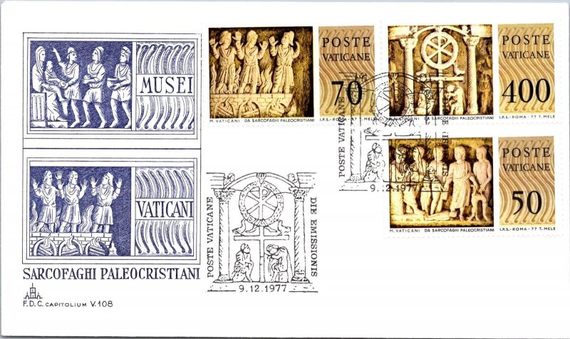 Vatican FDC 1977 - Early Christian sarcophagi - Capitolium Cachet - F30792