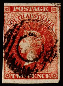 South Australia Scott 2 (1855) Used F, CV $100.00 M