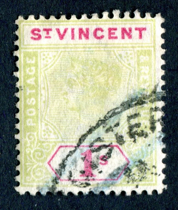 St Vincent 1899 QV. 1s green & carmine. Used. SG74.