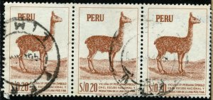 PERU #461, USED STRIP OF 3 , 1953 - PERU026NS14