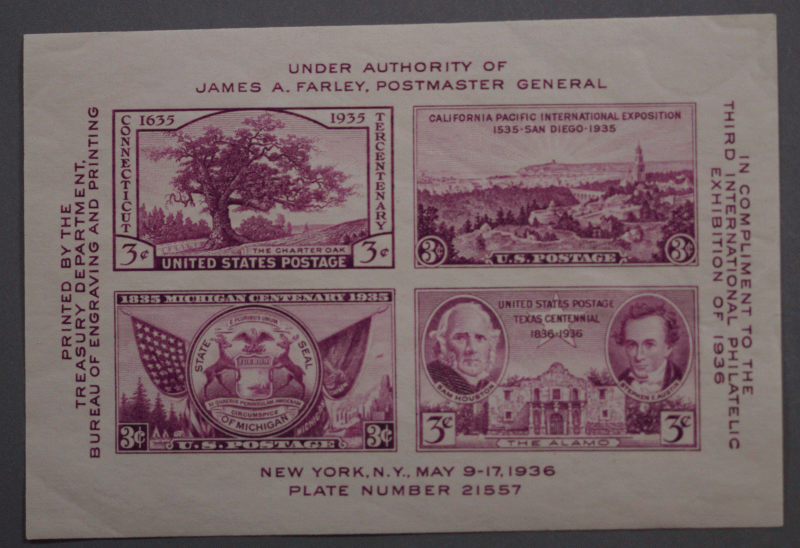 United States #778 Philatelic Exhibit 1936 Souvenir Sheet OG