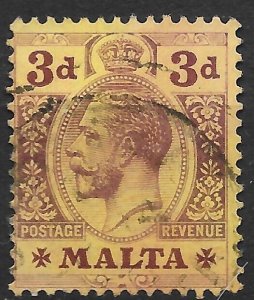 MALTA SG78 1920 3d PURPLE ON YELLOW USED