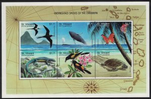 St. Vincent Frigate Bird Whale Butterfly Turtle Endangered Fauna 1998 MNH