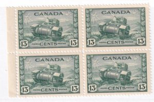 CANADA # 258 VF-MNH BLOCK OF 4 CANADIAN TANKS CAT VALUE $48