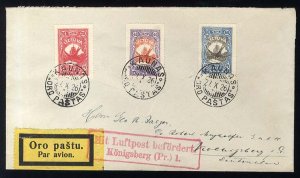 Lithuania #C37-39, 1926 Swallow Carrying a Letter, set of three, used on flow...