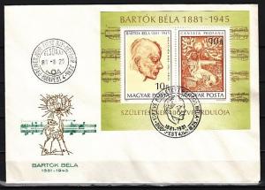 Hungary, Scott cat. 2685. Composer Bela Bartok s/sheet. First day cover.