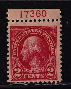 1923 Washington 2c carmine Sc 554 MNH top plate number single CV $15 (T07