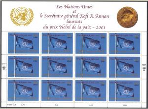 United Nations Geneva #384  MNH  2001 Kofi Annan sheet  Nobel Peace Prize