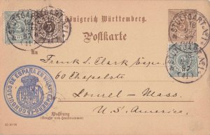 Germany (Wurttemberg) 1897 Spanish Consulate Stuttgart Stationery Card to USA