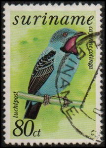 Suriname C69 - Used - 80c Spangled Cotinga (1977) (cv $0.80)