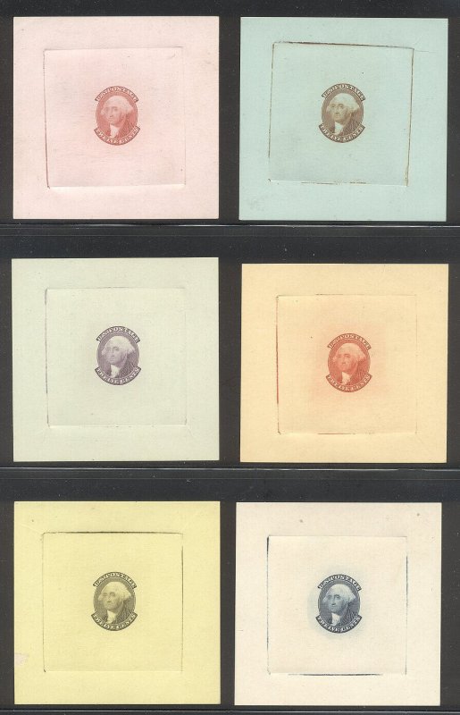 U.S. #69-E23 Essay (x6) - 12c Washington, Set On Colored Cards