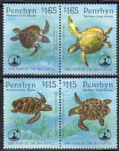 1995 Penrhyn Island 579-582Paar Sea fauna - Turtles 13,00 €