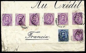 Umberto I ° Cent. 50 n. 42 seven copies on a large fragment of cover