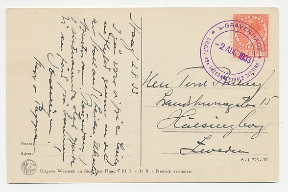 Postcard / Postmark Netherlands 1933 I.O.G.T - International Organisation of Goo