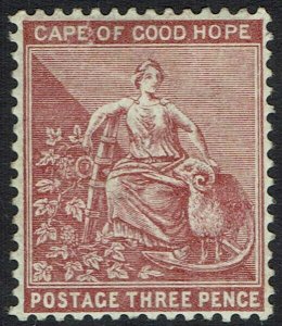 CAPE OF GOOD HOPE 1880 HOPE SEATED 3D DEEP CLARET WMK CROWN CC 