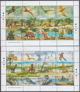 GUYANA Sc# 2662-4a-l COMPLETE SET MNH SHEETS of 9 DIFF EA DINOSAURS