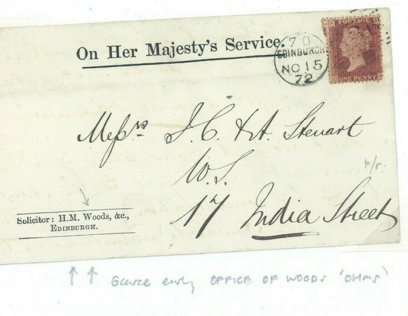 GB SCOTLAND Cover Edinburgh *HM WOODS* Official TREES 1872 Penny Red 91.5