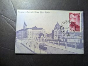 1948 Romania Souvenir RPPC Postcard Cover Timisoara Maria Boulevard