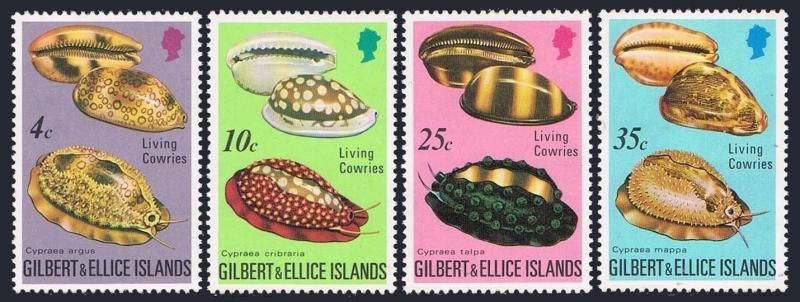 Gilbert & Ellice 241-44,244a sheet,MNH.Michel 236-239,Bl.2. Cowries,Shells,1975
