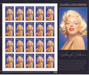 Sc# 2967 U.S 32¢ Legends of Hollywood Marilyn Monroe 1995  complete sheet MNH