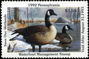 PENNSYLVANIA #10 1992 CANADA GEESE  STATE DUCK STAMP by Bob Sopchik