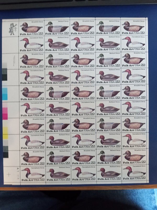 US# 2140, Folk-Art Ducks, Sheet of 50 @ .22c, MNH (1985)