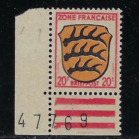 Germany - under French occupation - Scott # 4N8, mint nh, plate #