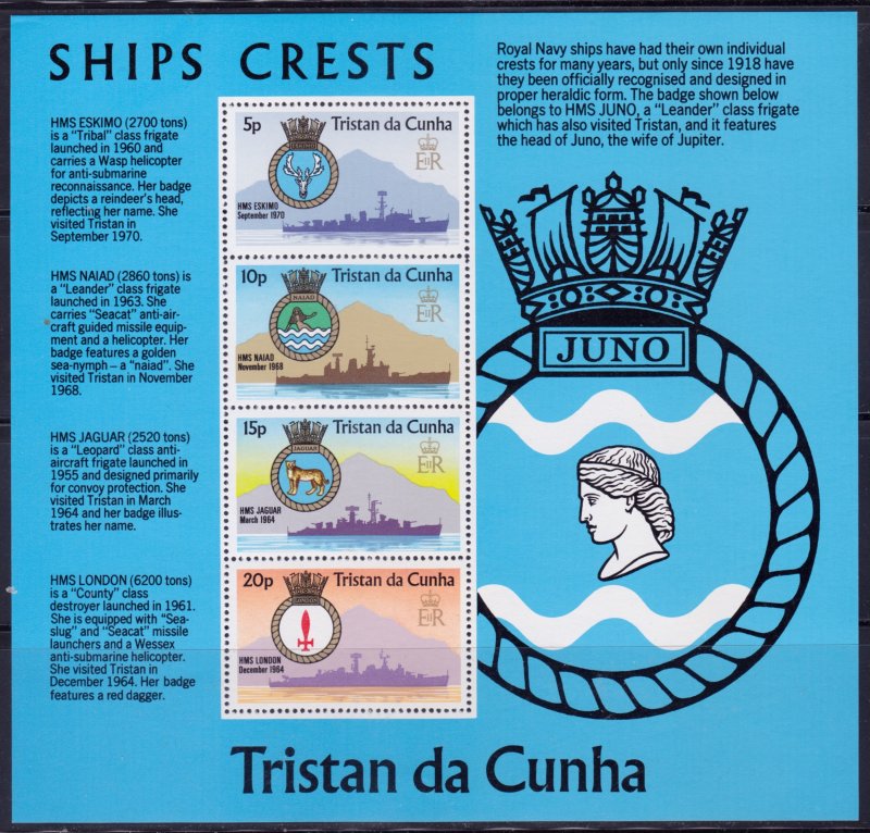 Tristan da Cunha, 1977, Royal Navy Ships with Crests, s/s, Mi#B6, MNH,++