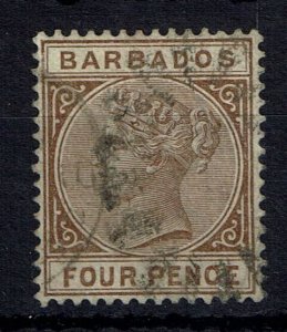 BARBADOS SG98x 1885 4d PALE BROWN WMK REV USED (d)