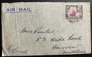 1946 Tanga Tanganyika British KUT Airmail Cover to Harrow England