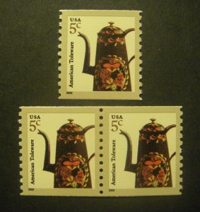 Scott 3612, 5 cent Toleware, Pair & Single, MNH Coil Beauty