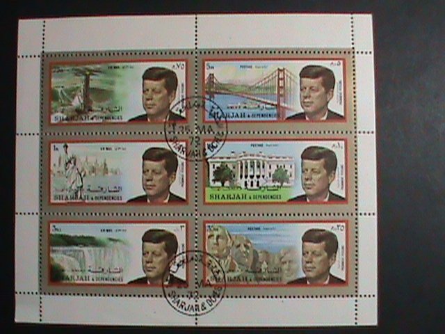 SHARJAH STAMP:1972 PRESIDENT JOHN FRANCIS KENNEDY CTO S/S SHEET VERY FINE