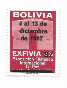 BOLIVIA 1987  OVERPRINTED NATIONAL PHILATELIC EXHIBITION EXFIVIA 87 MNH