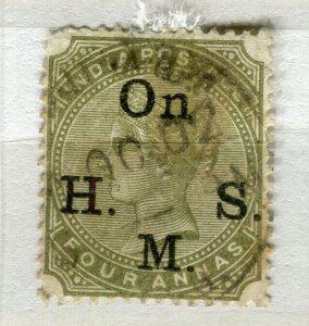 INDIA; 1890s early classic QV Service issue fine used 4a. value