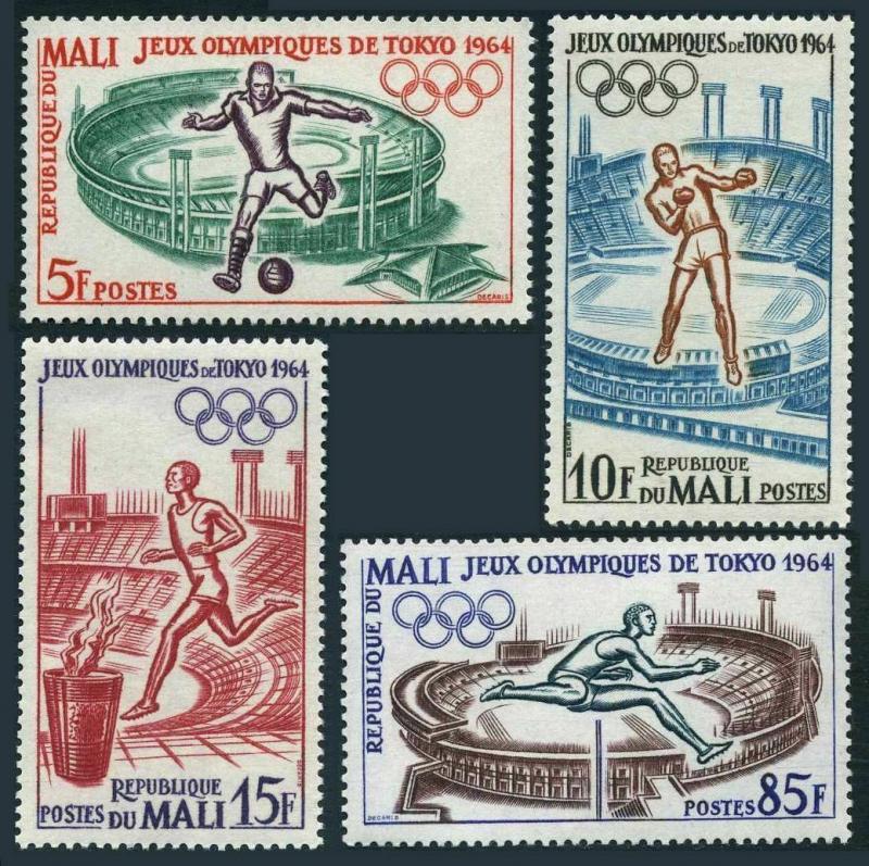 Mali 61-64,64a,MNH.Michel 86-89,Bl.2. Olympics Tokyo-1964:Soccer,Boxing,Running,
