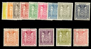 New Zealand SGF145-158 Cat£687, 1931-40 1sh3p-£1, fourteen different, hinged