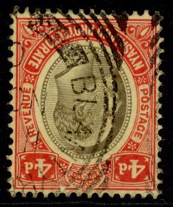 NYASALAND PROTECTORATE EDVII SG76w, 4d WMK INVERTED, FINE USED. Cat £180.