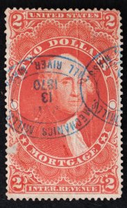 U.S. Used Stamp Scott #R82c $2 Revenue. Blue 1870 Hand Stamp. Choice!