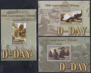 GUYANA Sc# 3865-7 MNH CPL SET of 3 SOUVENIR SHEETS 60th ANNIVERSARY D-DAY, WWII