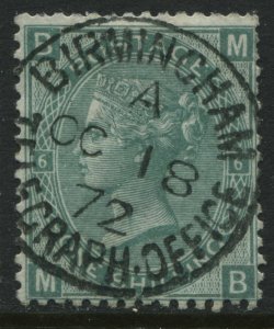 1867 1/ green Plate 6 lettered MB lovely Birmingham Oct 18th 1872 CDS (41)