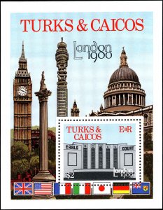 TURKS & CAICOS Sc 433 XF/NH Souvenir Sheet - London '80 Philatelic Exhib...