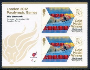 GB London 2012 Paralympics Ellie Simmonds Gold 1st Class MNH SG3380a 